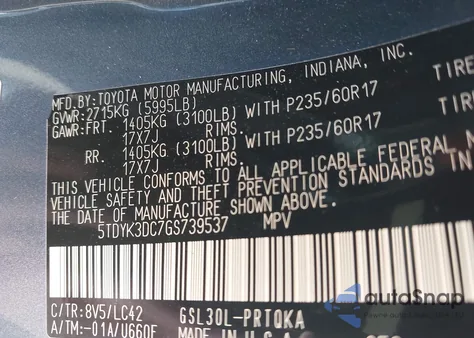 2016 Toyota Sienna Xle 8 Passenger z USA, uszkodzony, nr VIN 5TDYK3DC7GS739537